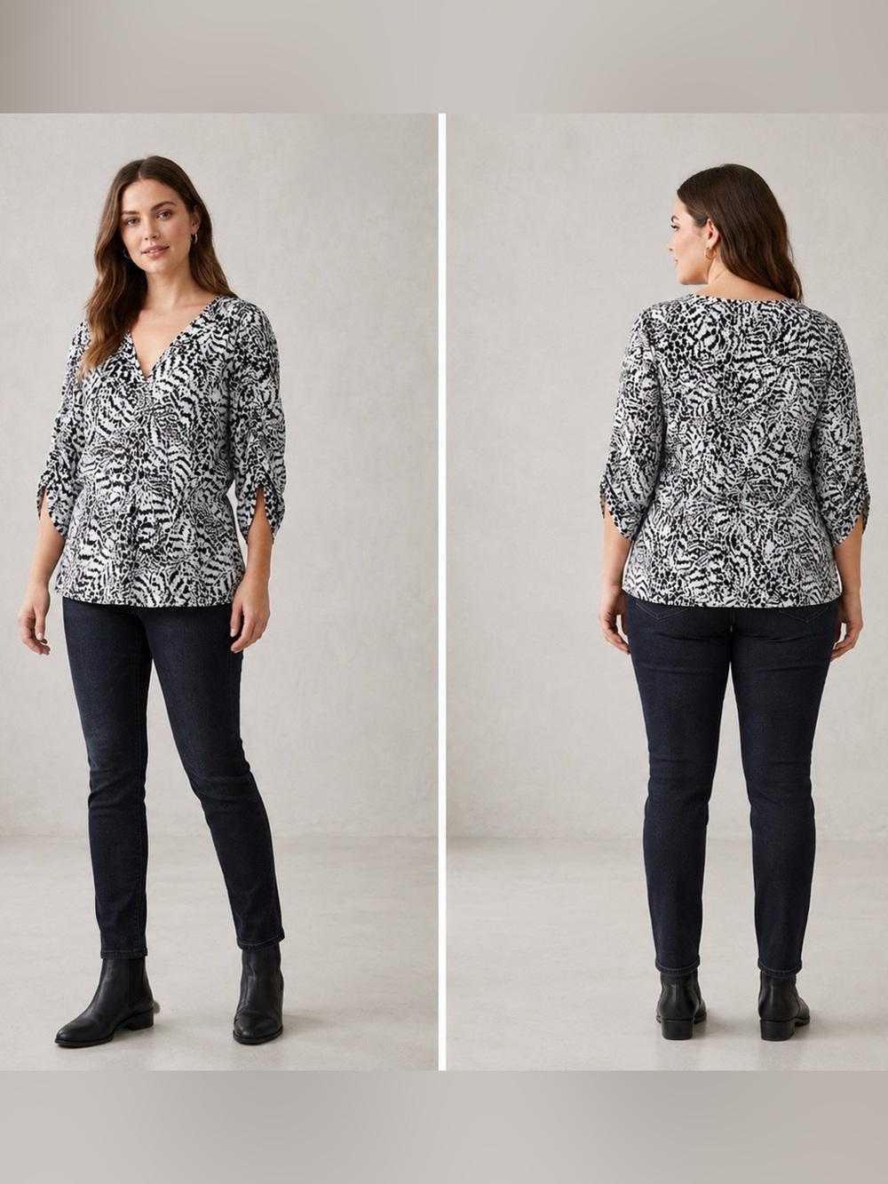 NWOT Simply Vera Vera Wang Black and White Animal Print Blouse